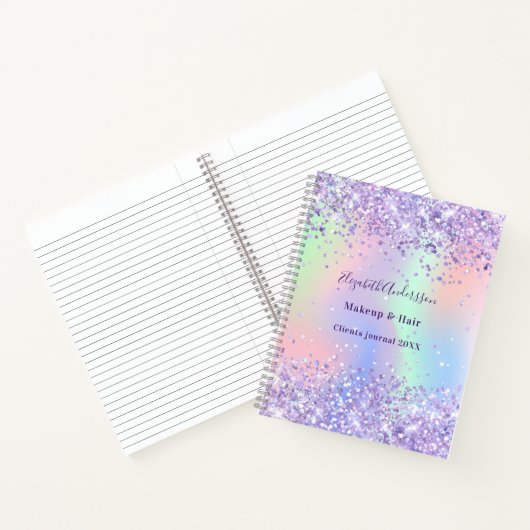 Paarse lavendel holografische naam bedrijf  notitieboek (Binnen)