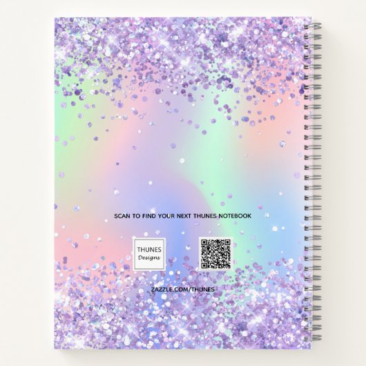 Paarse lavendel holografische naam bedrijf notitieboek (Achterkant)