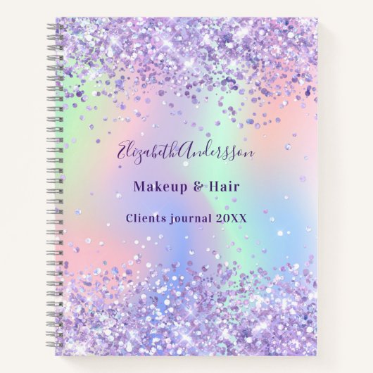 Paarse lavendel holografische naam bedrijf  notitieboek (Voorkant)