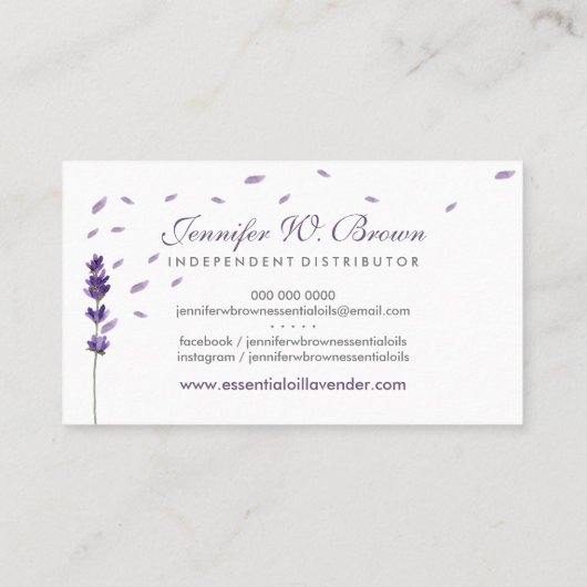 Paarse lavendel Lijst essentiële oliën Visitekaartje (Achterkant)