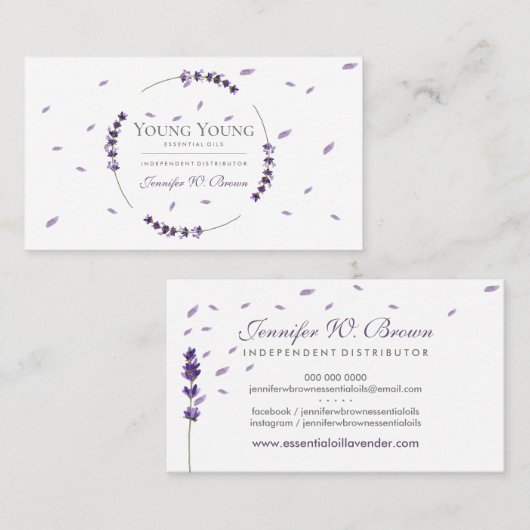 Paarse lavendel Lijst essentiële oliën Visitekaartje (Voorkant / Achterkant)