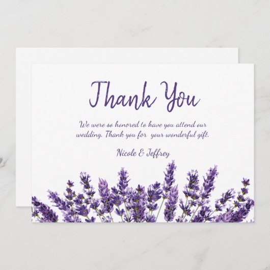 Paarse Lavendel Lila Bloem Bruiloft Dank u Bedankkaart (Voorkant / Achterkant)
