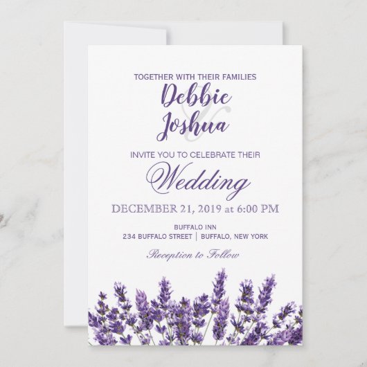 Paarse Lavendel Lila Bloem Bruiloft Uitnodiging (Voorkant)
