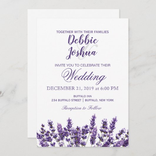 Paarse Lavendel Lila Bloem Bruiloft Uitnodiging (Voorkant / Achterkant)