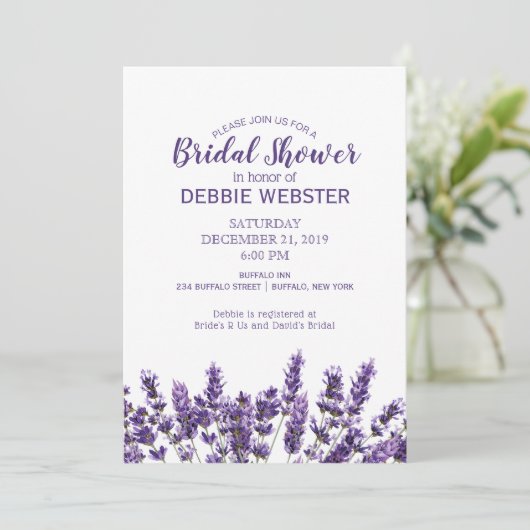 Paarse Lavendel Lila Bloem Trouwdouche Kaart (Staand voorkant)