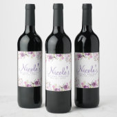 Paarse Lavendel Lila Bloemen Bruiloft Custom Wine Wijn Etiket (Flessen)