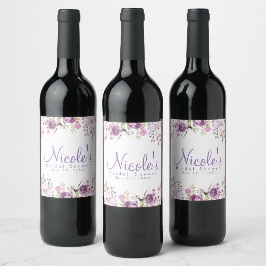 Paarse Lavendel Lila Bloemen Bruiloft Custom Wine Wijn Etiket (Flessen)