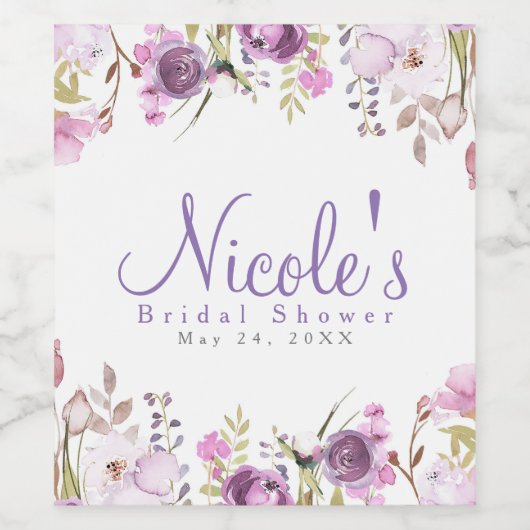 Paarse Lavendel Lila Bloemen Bruiloft Custom Wine Wijn Etiket (Enkel label)
