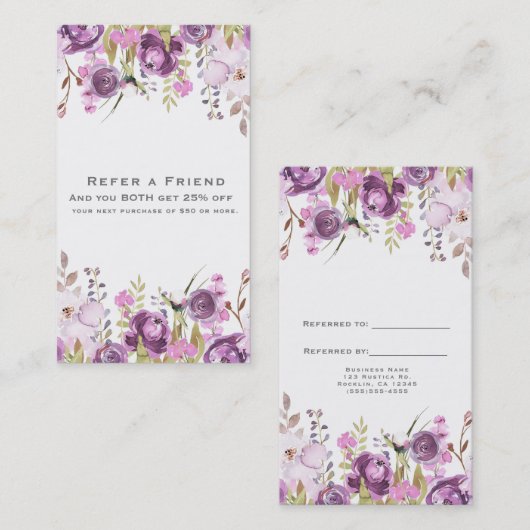 Paarse Lavendel Lila Bloemen Chic Verwijs een vrie Aanbevelingskaartje (Voorkant / Achterkant)