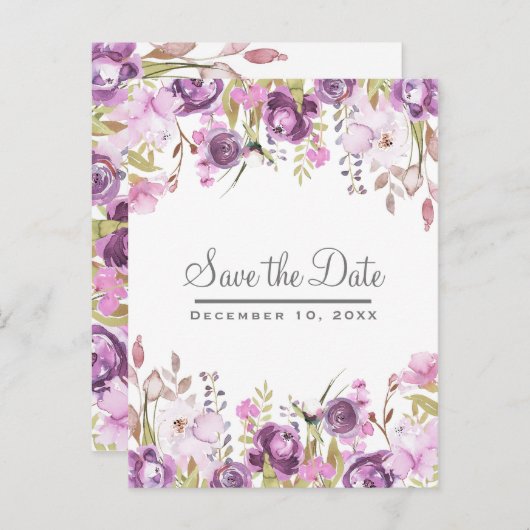 Paarse Lavendel Lila Bloemenbruiloft Save the Date Aankondigingskaart (Voorkant / Achterkant)