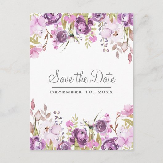 Paarse Lavendel Lila Bloemenbruiloft Save the Date Aankondigingskaart (Voorkant)