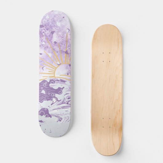 Paarse Lavendel Lila Goud Zonsondergang Zon & Zee  Persoonlijk Skateboard (Voorkant)