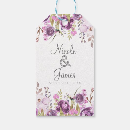 Paarse Lavendel Lila Waterverf Bloemenbruiloft Cadeaulabel (Achterkant)