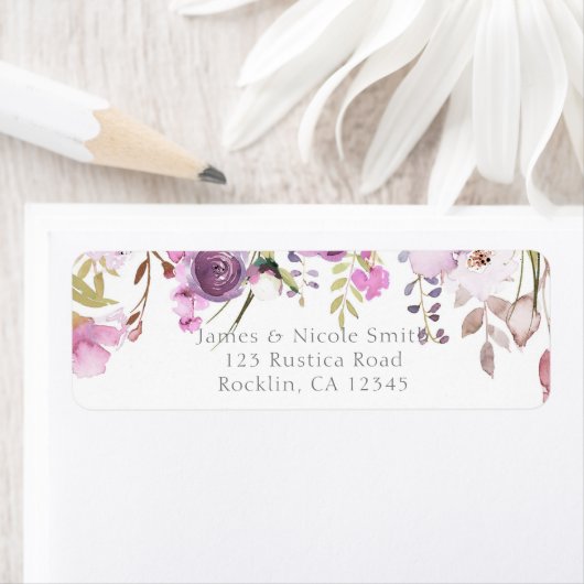 Paarse Lavendel Lila Waterverf Bloemenbruiloft Etiket (Insitu)
