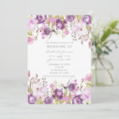 Paarse Lavendel Lila Waterverf Bloemenbruiloft Kaart (Staand voorkant)