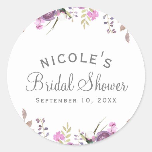 Paarse Lavendel Lila Waterverf Bloemenbruiloft Ronde Sticker (Voorkant)