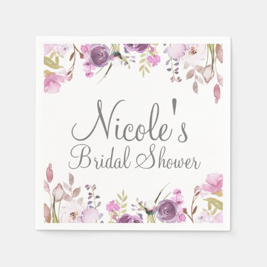 Paarse Lavendel Lila Waterverf Bloemenbruiloft Servet (Voorkant)