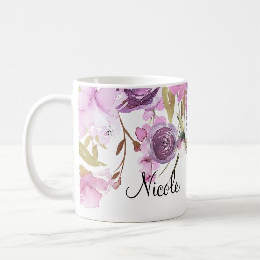 Paarse Lavendel Lila Waterverf Floral Chic Koffiemok (Links)