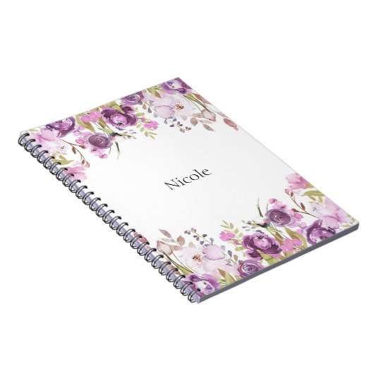 Paarse Lavendel Lila Waterverf Floral Chic Notitieboek (Rechterzijde)
