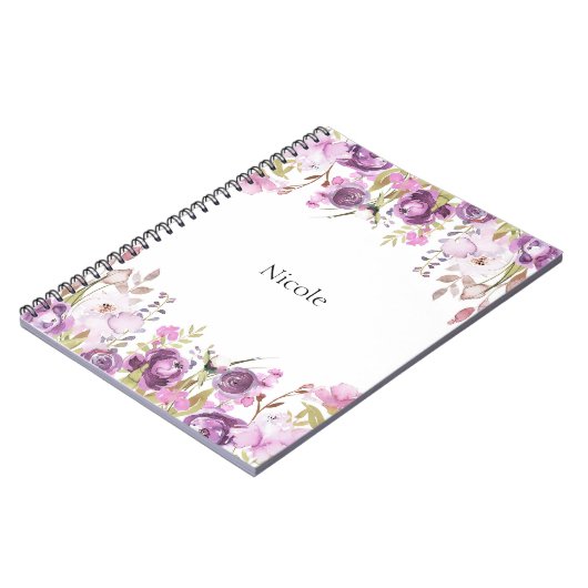 Paarse Lavendel Lila Waterverf Floral Chic Notitieboek (Linkerzijde)