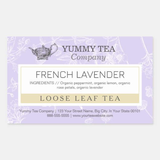 Paarse Lavendel - Losse Leaf Tea Label Sticker (Voorkant)