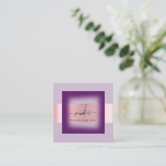 Paarse Lavendel Make-up Monogram Naam Sociaal Roos Vierkante Visitekaartje (Staand voorkant)
