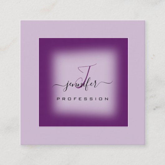 Paarse Lavendel Make-up Monogram Naam Sociale Logo Vierkante Visitekaartje (Voorkant)