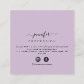 Paarse Lavendel Make-up Monogram Naam Sociale Logo Vierkante Visitekaartje (Achterkant)
