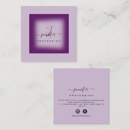 Paarse Lavendel Make-up Monogram Naam Sociale Logo Vierkante Visitekaartje (Voorkant / Achterkant)