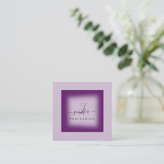 Paarse Lavendel Make-up Monogram Naam Sociale Logo Vierkante Visitekaartje (Staand voorkant)