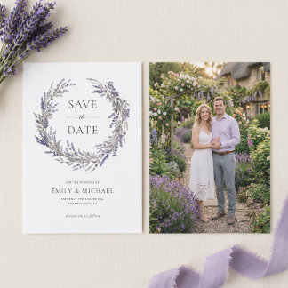 Paarse Lavendel Met Foto Elegante Trouwdag Save The Date