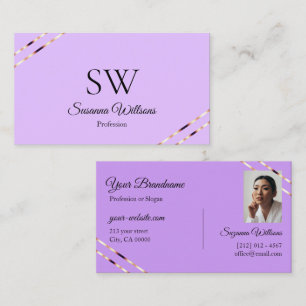 Paarse Lavendel met Roze Gouden Lijnen Monogram Fo Visitekaartje