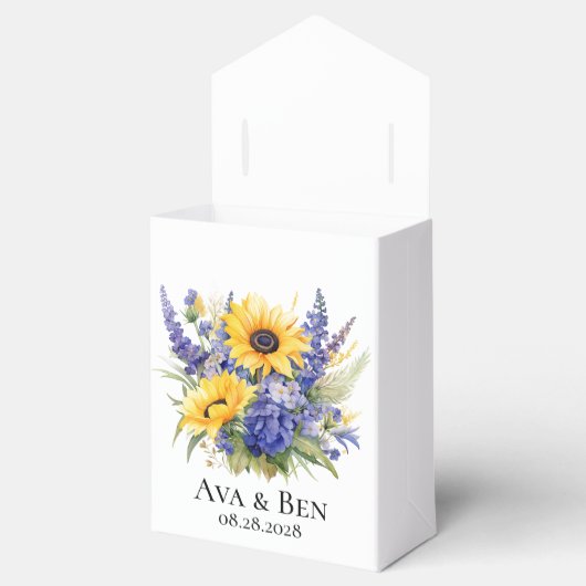 Paarse Lavendel met Zonnebloemen Bruiloft Bedankdoosjes (Geopend)
