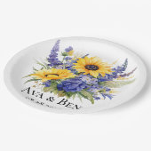 Paarse Lavendel met Zonnebloemen Bruiloft Papieren Bordje (Gekanteld)