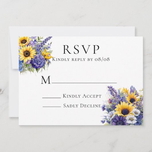 Paarse Lavendel met Zonnebloemen RSVP Kaarten (Voorkant)