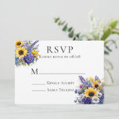 Paarse Lavendel met Zonnebloemen RSVP Kaarten (Staand voorkant)