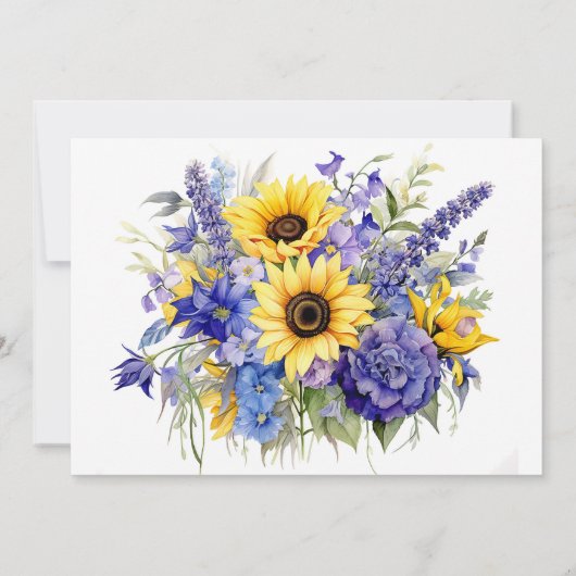 Paarse Lavendel met Zonnebloemen RSVP Kaarten (Achterkant)