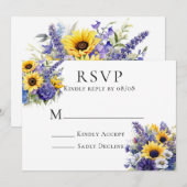 Paarse Lavendel met Zonnebloemen RSVP Kaarten (Voorkant / Achterkant)