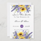 Paarse Lavendel met Zonnebloemen Save The Date Kaa Kaart (Voorkant)