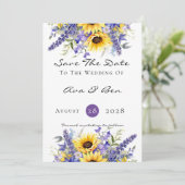Paarse Lavendel met Zonnebloemen Save The Date Kaa Kaart (Staand voorkant)