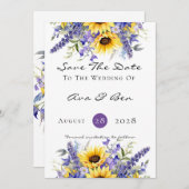 Paarse Lavendel met Zonnebloemen Save The Date Kaa Kaart (Voorkant / Achterkant)