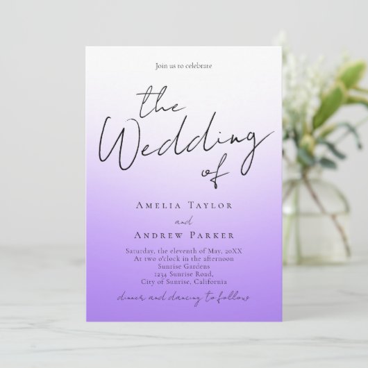 Paarse Lavendel Minimale QR-code Elegante bruiloft Kaart (Staand voorkant)