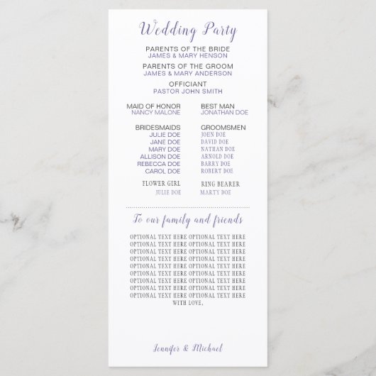 Paarse Lavendel Mint Bloemen Trouwprogramma Programmakaart (Achterkant)