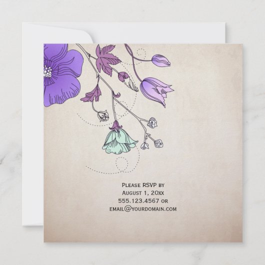  Paarse Lavendel Mint Wildflowers Bruiloften Kaart (Achterkant)