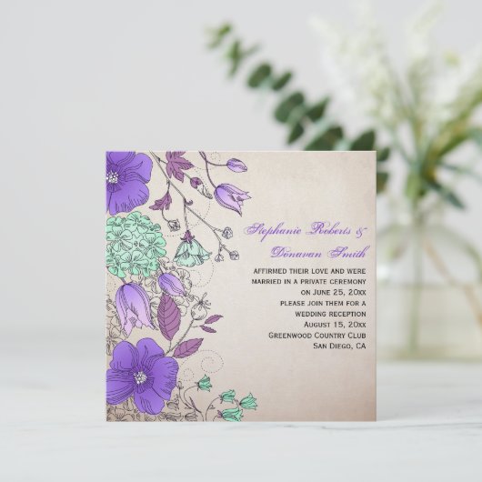 Paarse Lavendel Mint Wildflowers Bruiloften Kaart (Staand voorkant)