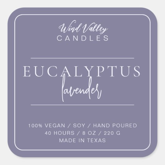 Paarse lavendel modern minimalistisch kaarsenlabel vierkante sticker (Voorkant)