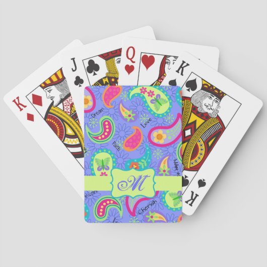 Paarse lavendel moderne paisley patroon monogram speelkaarten (Achterkant)