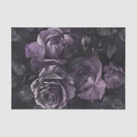 Paarse Lavendel Moody Rozen Floral Gothic Tissuepapier (Voorkant)