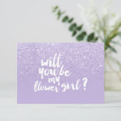 Paarse lavendel nep glinster ombre bloemenmeisje kaart (Staand voorkant)