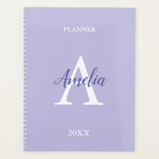 Paarse Lavendel Persoonlijke Monogram Planner (Voorkant)